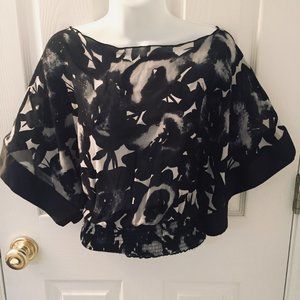 Express Black and White Floral Sheer Silk Top